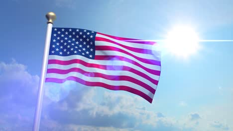 USA,-Amerikanische-Flagge,-Mittlere-Aufnahme,-Weht-Gegen-Blauen-Himmel,-CG-Flare,-4K